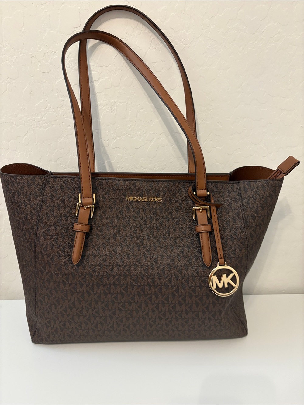 Michael Kors Brown Signature MK Tote with Gold Charm